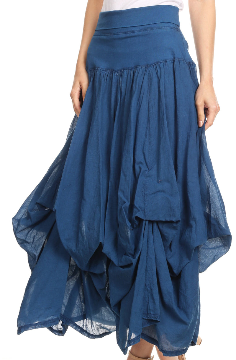Sakkas Lucia Womens Bohemian Gypsy Convertible Fold Over Waist Skirt Flare Long