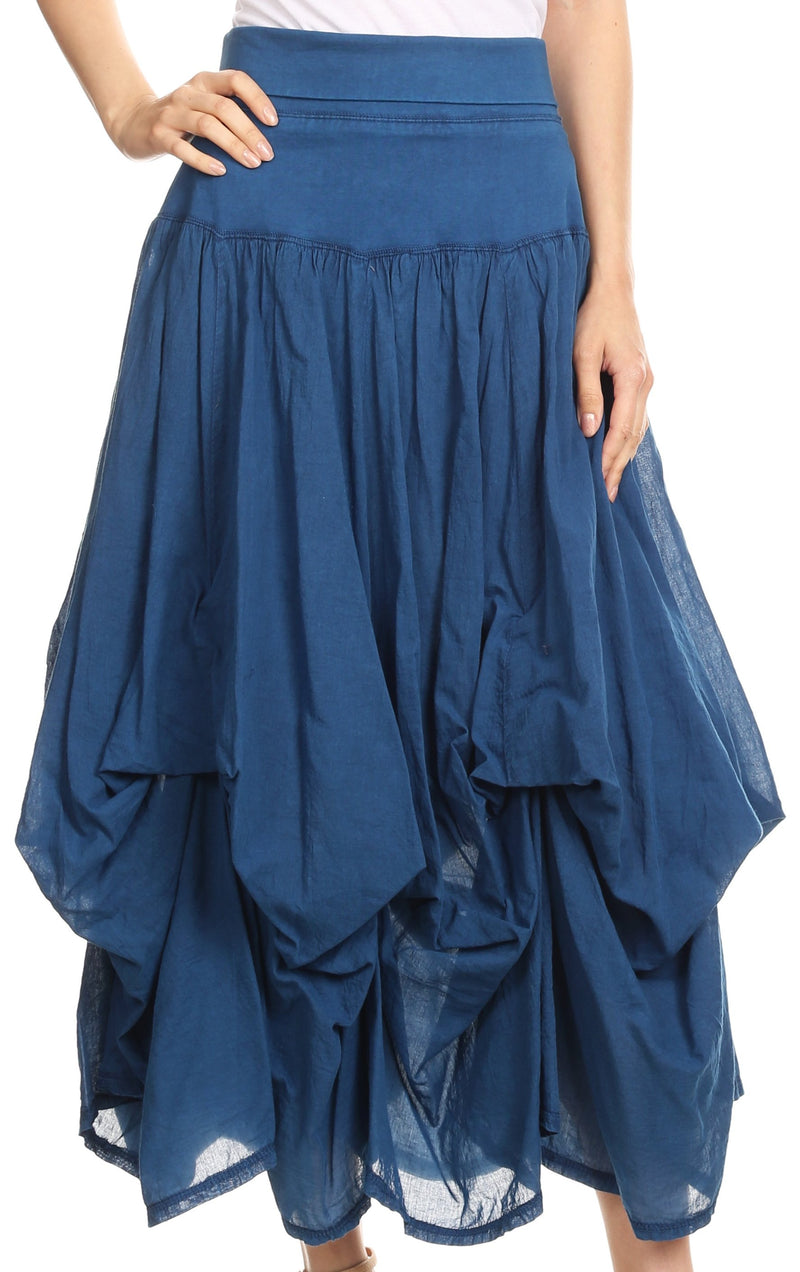 Sakkas Lucia Womens Bohemian Gypsy Convertible Fold Over Waist Skirt Flare Long