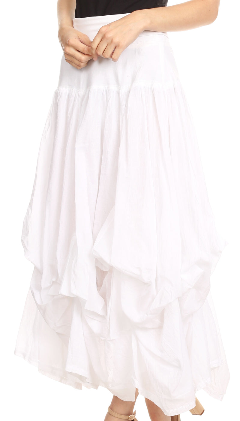 Sakkas Lucia Womens Bohemian Gypsy Convertible Fold Over Waist Skirt Flare Long