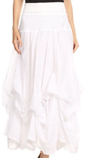 Sakkas Lucia Womens Bohemian Gypsy Convertible Fold Over Waist Skirt Flare Long#color_White 