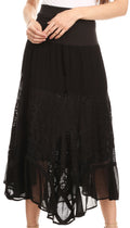 Sakkas Collina Boho Gypsy Dance Casual Lace Skirt Santorini Travel Summer #color_Black