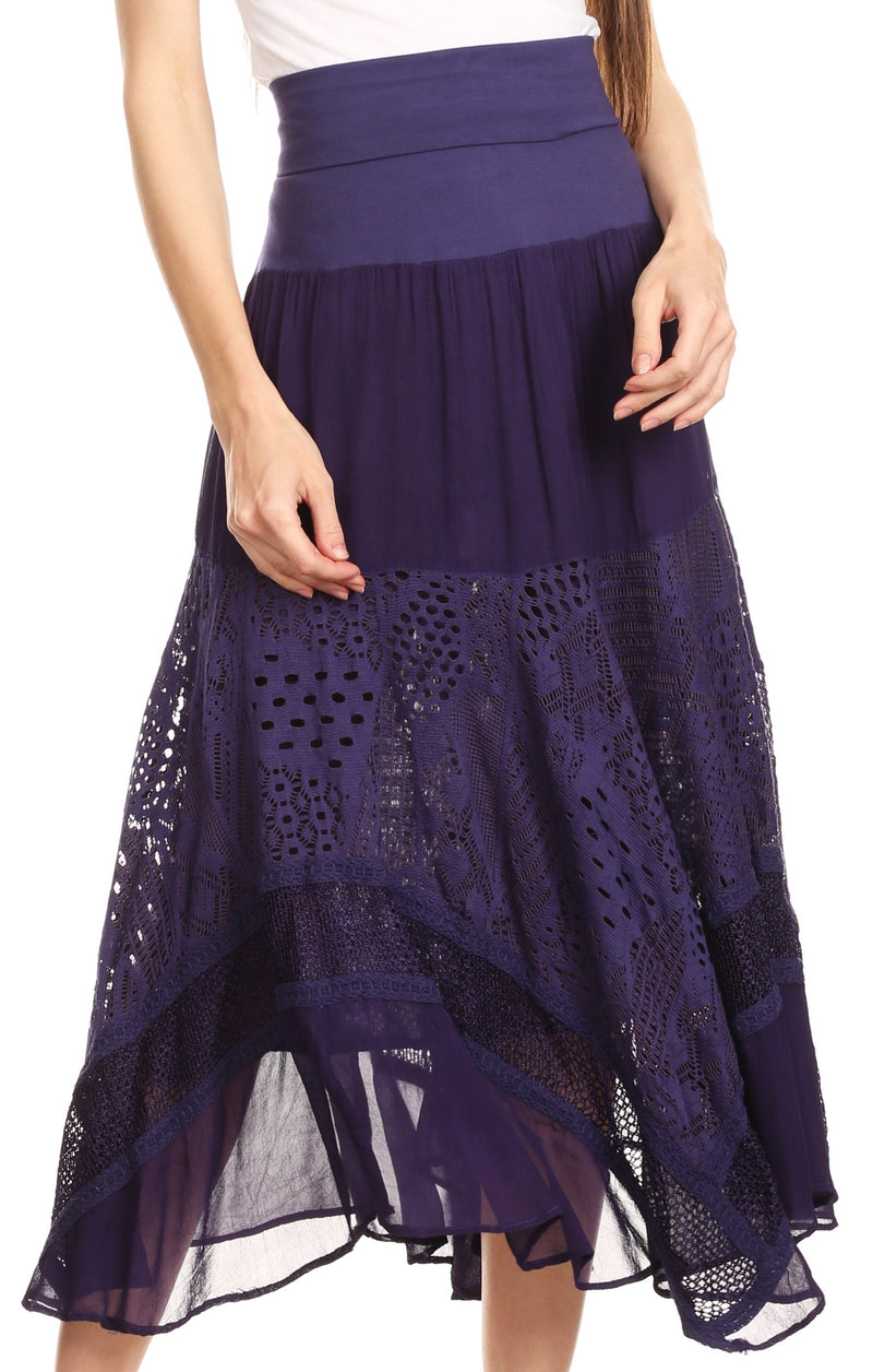Sakkas Collina Boho Gypsy Dance Casual Lace Skirt Santorini Travel Summer