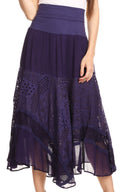 Sakkas Collina Boho Gypsy Dance Casual Lace Skirt Santorini Travel Summer #color_Blue