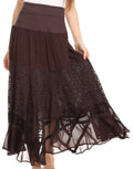Sakkas Collina Boho Gypsy Dance Casual Lace Skirt Santorini Travel Summer #color_Brown