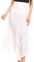 Sakkas Collina Boho Gypsy Dance Casual Lace Skirt Santorini Travel Summer #color_White