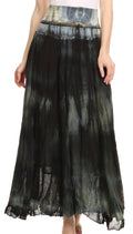 Sakkas Laila Boho Foldover Waistband  Maxi Skirt With Marble Ombre Dye#color_Black/Green