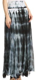 Sakkas Laila Boho Foldover Waistband  Maxi Skirt With Marble Ombre Dye#color_Black/White