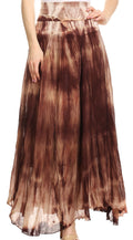 Sakkas Laila Boho Foldover Waistband  Maxi Skirt With Marble Ombre Dye#color_Brown/Cream