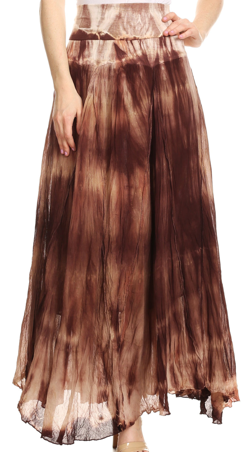 Sakkas Laila Boho Foldover Waistband  Maxi Skirt With Marble Ombre Dye