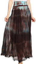 Sakkas Laila Boho Foldover Waistband  Maxi Skirt With Marble Ombre Dye#color_Brown/Teal