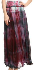 Sakkas Laila Boho Foldover Waistband  Maxi Skirt With Marble Ombre Dye#color_Raspberry/Fuchsia