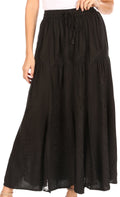 Sakkas Olivia Womens Maxi Bohemian Gypsy Long Skirt With Elastic Waist and Lace#color_Black