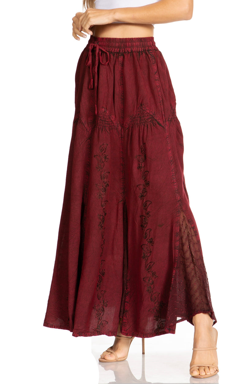 Sakkas Olivia Womens Maxi Bohemian Gypsy Long Skirt With Elastic Waist and Lace