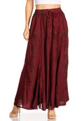 Sakkas Olivia Womens Maxi Bohemian Gypsy Long Skirt With Elastic Waist and Lace#color_Burgundy