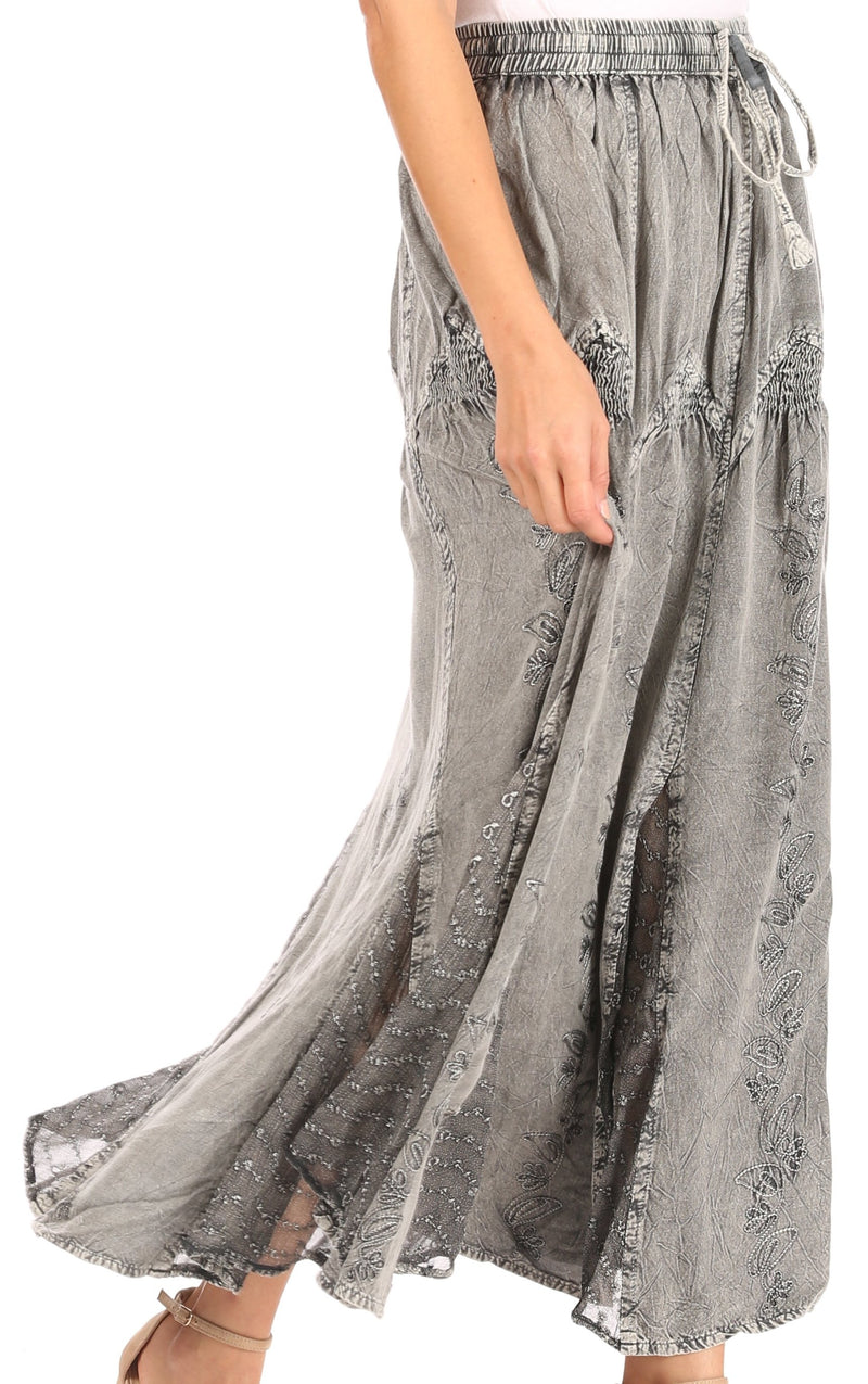 Sakkas Olivia Womens Maxi Bohemian Gypsy Long Skirt With Elastic Waist and Lace