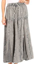 Sakkas Olivia Womens Maxi Bohemian Gypsy Long Skirt With Elastic Waist and Lace#color_Grey