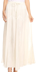 Sakkas Olivia Womens Maxi Bohemian Gypsy Long Skirt With Elastic Waist and Lace#color_Natural