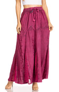 Sakkas Olivia Womens Maxi Bohemian Gypsy Long Skirt With Elastic Waist and Lace#color_Pink