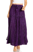 Sakkas Olivia Womens Maxi Bohemian Gypsy Long Skirt With Elastic Waist and Lace