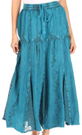 Sakkas Olivia Womens Maxi Bohemian Gypsy Long Skirt With Elastic Waist and Lace#color_Turquoise