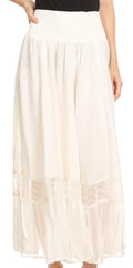 Sakkas Shamim Boho Maxi Long Skirt with Sheer Textured Panels W/ Smocked Waistband#color_Natural 
