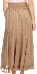 Sakkas Monola Long Tall Lace Embroidered Paneled Adjustable Waist Flare Skirt