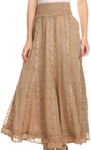 Sakkas Monola Long Tall Lace Embroidered Paneled Adjustable Waist Flare Skirt