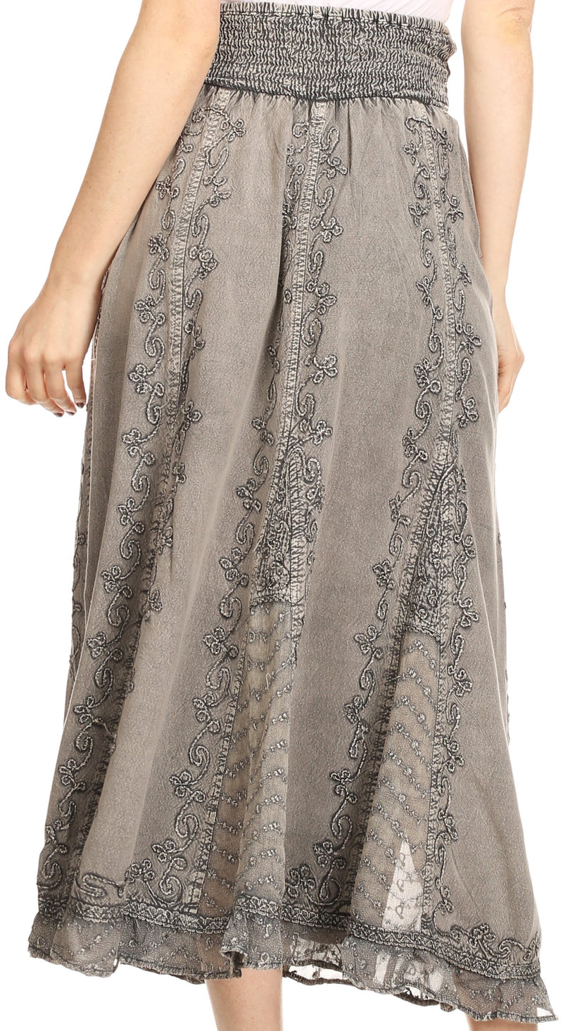 Sakkas Monola Long Tall Lace Embroidered Paneled Adjustable Waist Flare Skirt