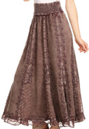 Sakkas Monola Long Tall Lace Embroidered Paneled Adjustable Waist Flare Skirt