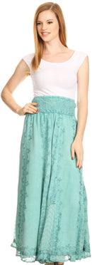 Sakkas Monola Long Tall Lace Embroidered Paneled Adjustable Waist Flare Skirt