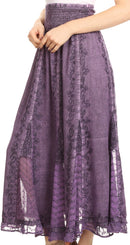 Sakkas Monola Long Tall Lace Embroidered Paneled Adjustable Waist Flare Skirt