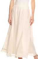 Sakkas Monola Long Tall Lace Embroidered Paneled Adjustable Waist Flare Skirt