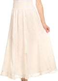 Sakkas Monola Long Tall Lace Embroidered Paneled Adjustable Waist Flare Skirt#color_White