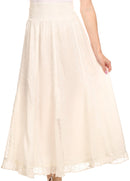 Sakkas Monola Long Tall Lace Embroidered Paneled Adjustable Waist Flare Skirt