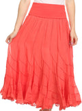 Sakkas Lika Long Ruffle Paneled Fold Over Adjustable High Waist Batik Flare Skirt#color_Coral