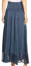 Sakkas Ines Womens Gypsy Maxi Bohemian Long Skirt With Elastic Smock Waist & Lace