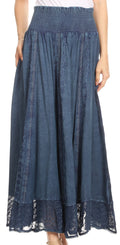 Sakkas Ines Womens Gypsy Maxi Bohemian Long Skirt With Elastic Smock Waist & Lace#color_Blue
