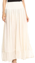 Sakkas Ines Womens Gypsy Maxi Bohemian Long Skirt With Elastic Smock Waist & Lace#color_Natural