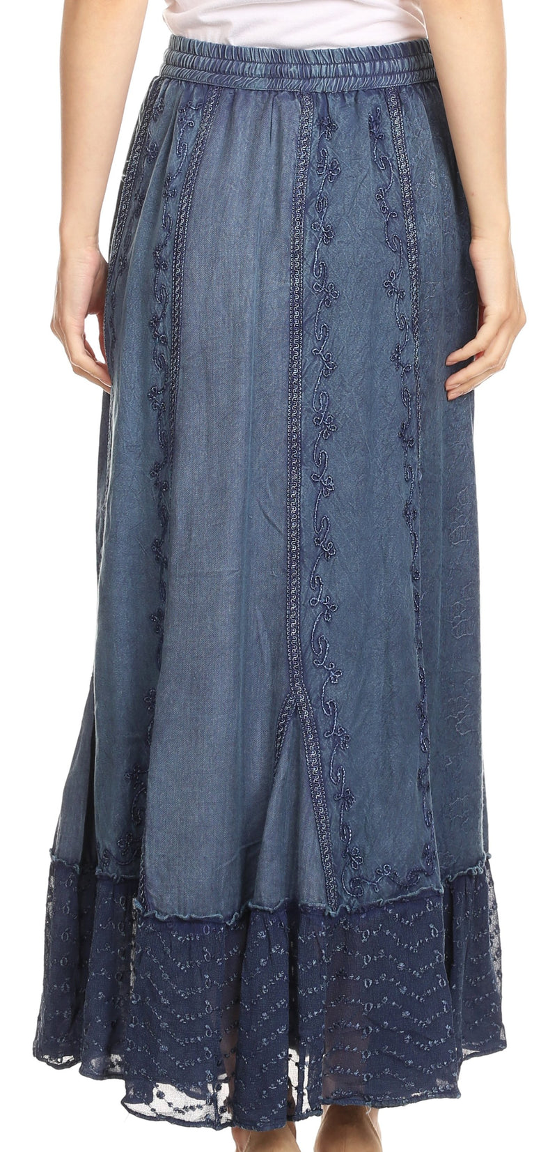 Sakkas Monica Womens Gypsy Bohemian Long Maxi Skirt with Elastic Waist and Lace