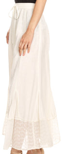 Sakkas Monica Womens Gypsy Bohemian Long Maxi Skirt with Elastic Waist and Lace