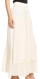 Sakkas Monica Womens Gypsy Bohemian Long Maxi Skirt with Elastic Waist and Lace