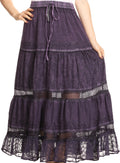 Sakkas Salina Boho Maxi Skirt with Embroidery and Crochet Lace  Adjustable Waist#color_DarkPurple