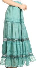 Sakkas Salina Boho Maxi Skirt with Embroidery and Crochet Lace  Adjustable Waist
