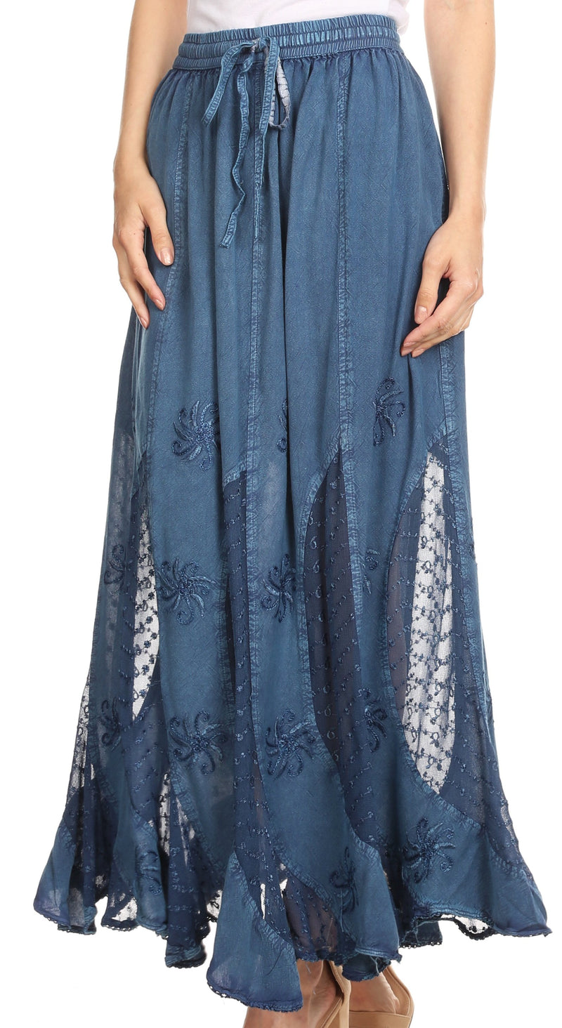 Sakkas Aleja Womens Bohemian Gypsy Maxi Long Skirt Adjustable Elastic Waist Lace