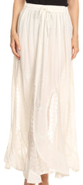 Sakkas Aleja Womens Bohemian Gypsy Maxi Long Skirt Adjustable Elastic Waist Lace#color_Natural 