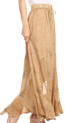 Sakkas Aleja Womens Bohemian Gypsy Maxi Long Skirt Adjustable Elastic Waist Lace