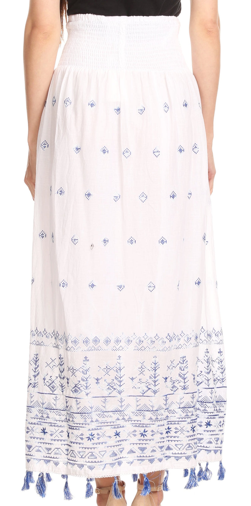 Sakkas Serena Boho Casual Gypsy Peasant Skirt with  Embroidery and Tassels