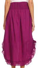 Sakkas Coco Long Cotton Ruffle Skirt with Pockets and Elastic Waistband