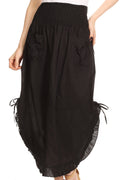 Sakkas Coco Long Cotton Ruffle Skirt with Pockets and Elastic Waistband#color_Black
