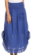 Sakkas Coco Long Cotton Ruffle Skirt with Pockets and Elastic Waistband#color_Blue